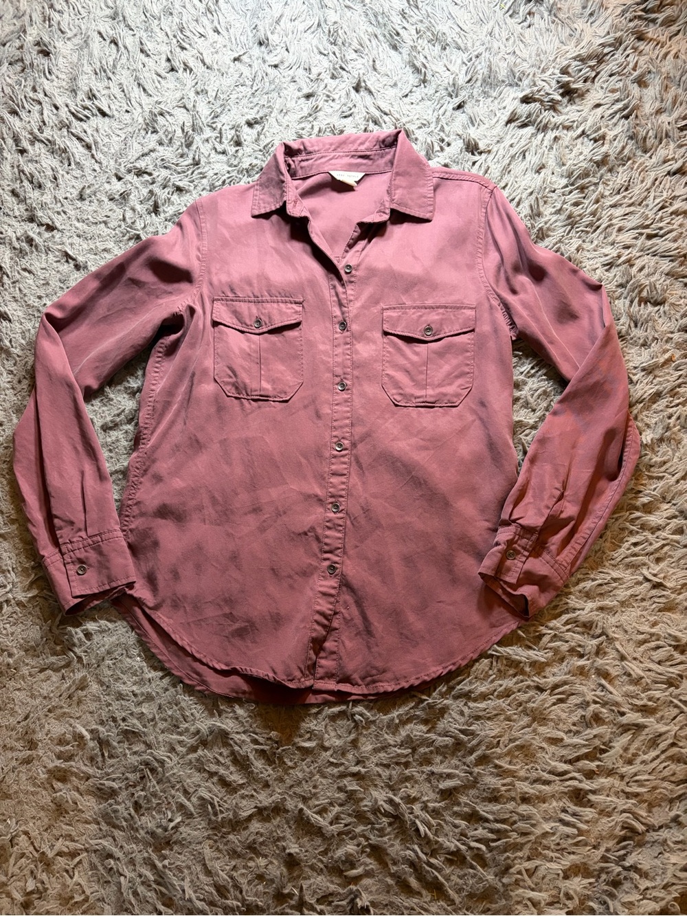 Aeropostale mauve basic long sleeve utility button down rounded hem shirt sz S